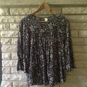 OLD NAVY Printed Swing Blouse Top M Tall Black